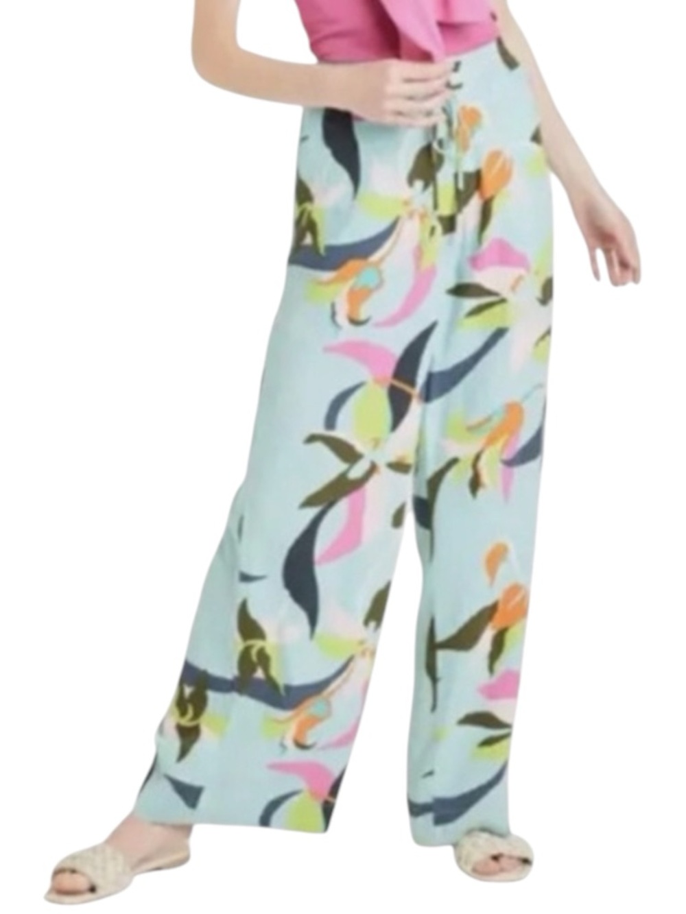A NEW DAY (Target) Linen Blend Wide-Leg Abstract Floral Pants in Light Blue Med